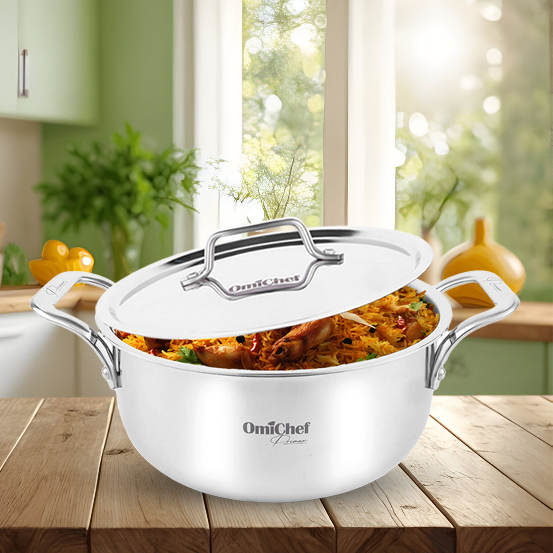 Triply Stainless Steel Casserole/Dutch Oven/Biryani Pot 20 CM OmiChef