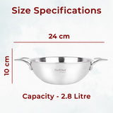 Triply Stainless Steel Kadhai 24 CM | Capacity 2.8 Litre