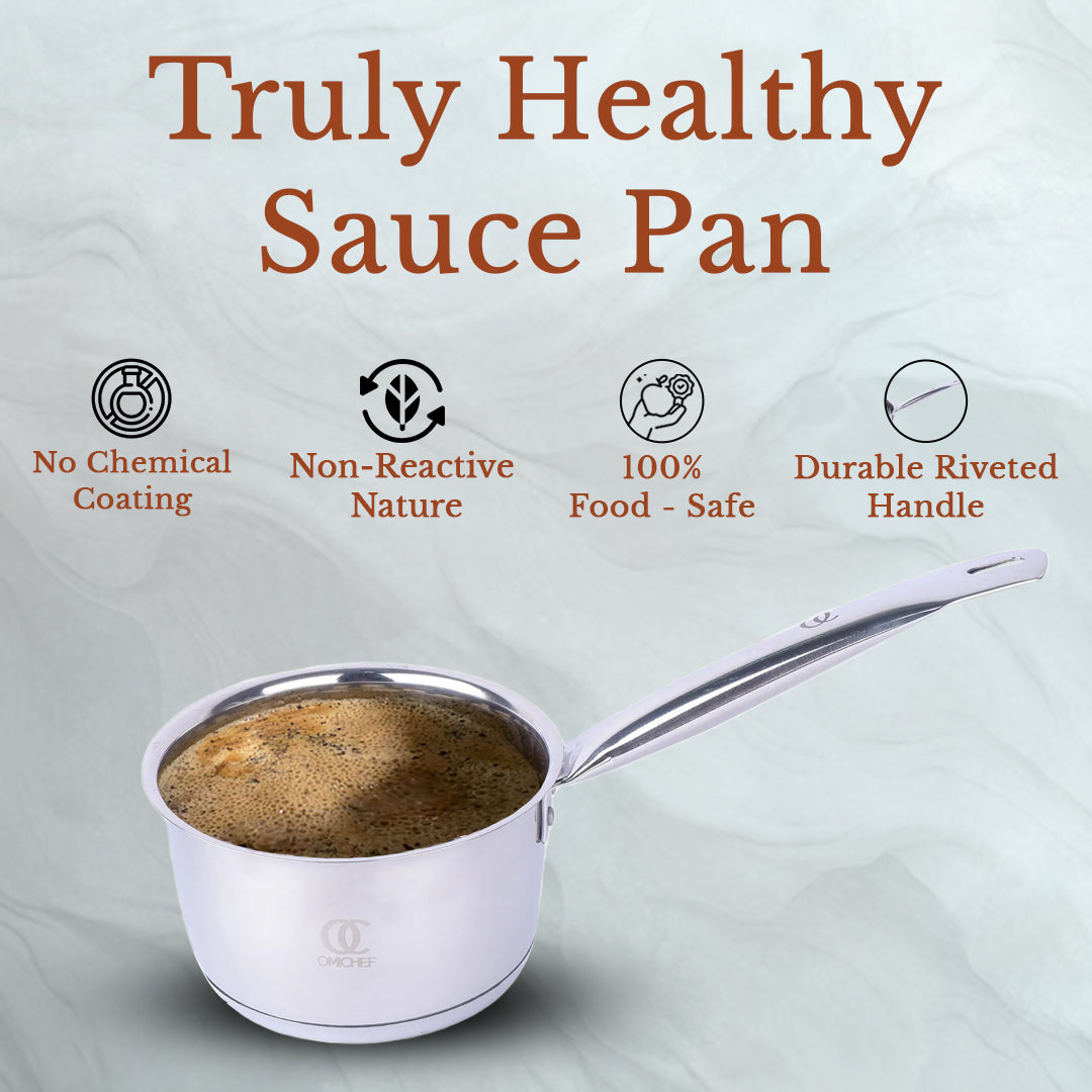 Stainless Steel Sandwitched bottom sauce pan | Sauce Pan 13 cm diameter | Capacity 850 ml OmiChef