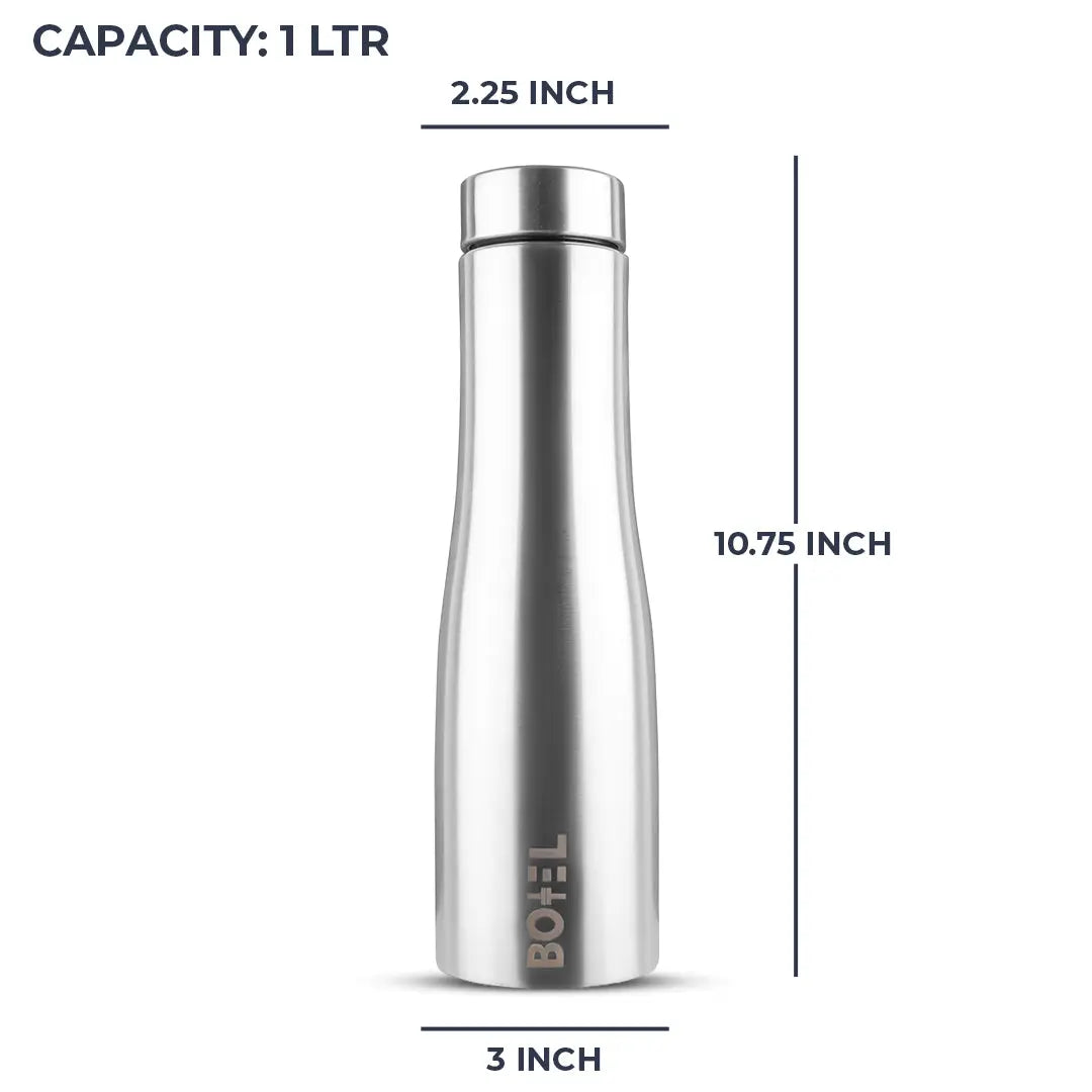 Hi-Rise Stainless Steel Water Bottle | Single Wall | 1 Litre | Pack Of 6 BOTTEL