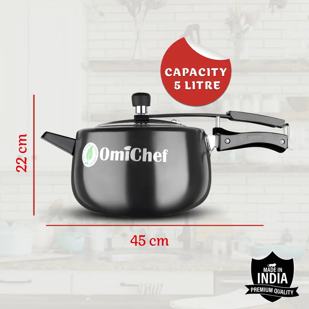 5 Litre | Hard Anodized | Induction Compatible | Curve | Pressure Cooker OmiChef