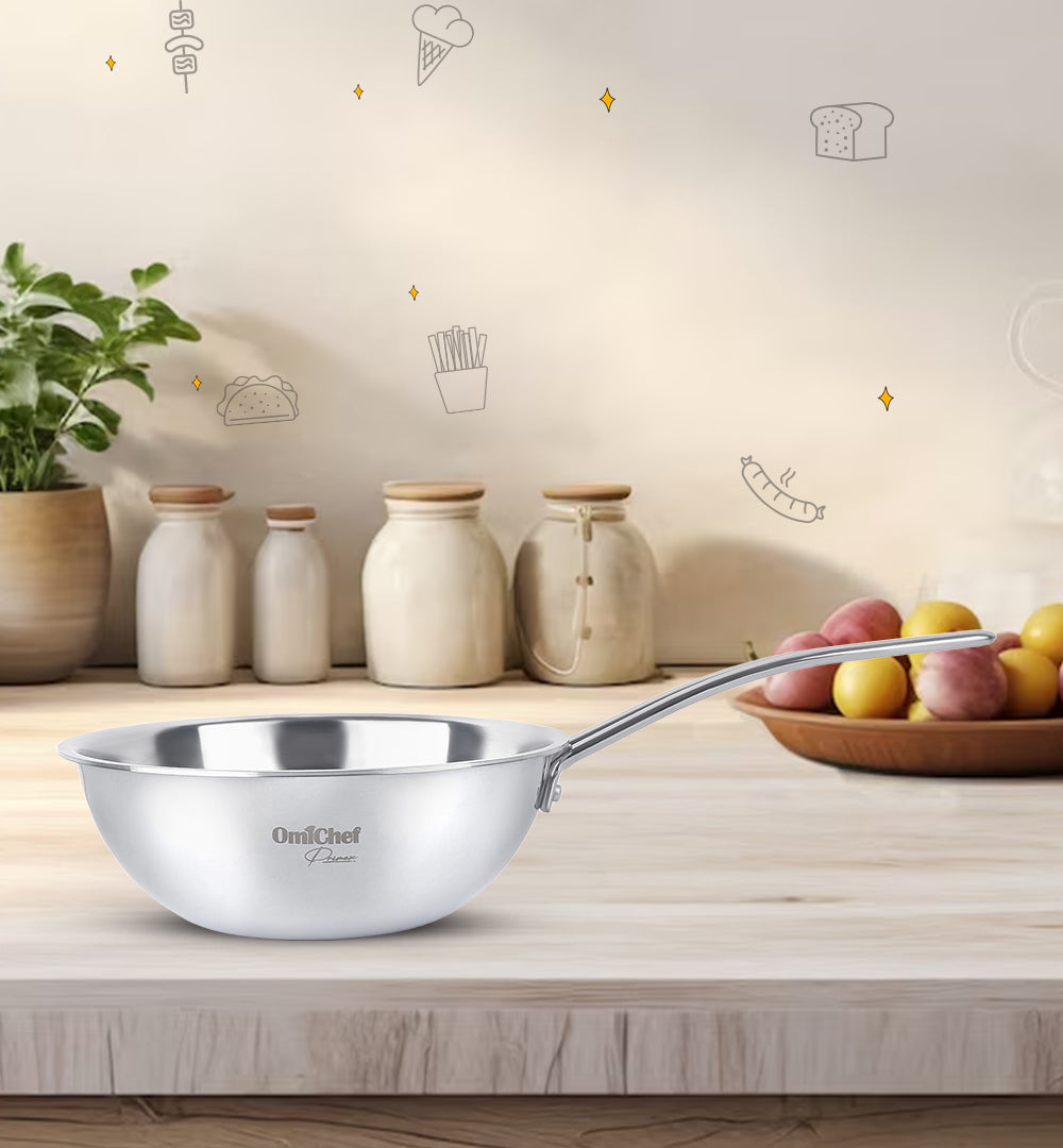 Triply Stainless Steel Wok With Lid 22 CM | Capacity 2 Litre