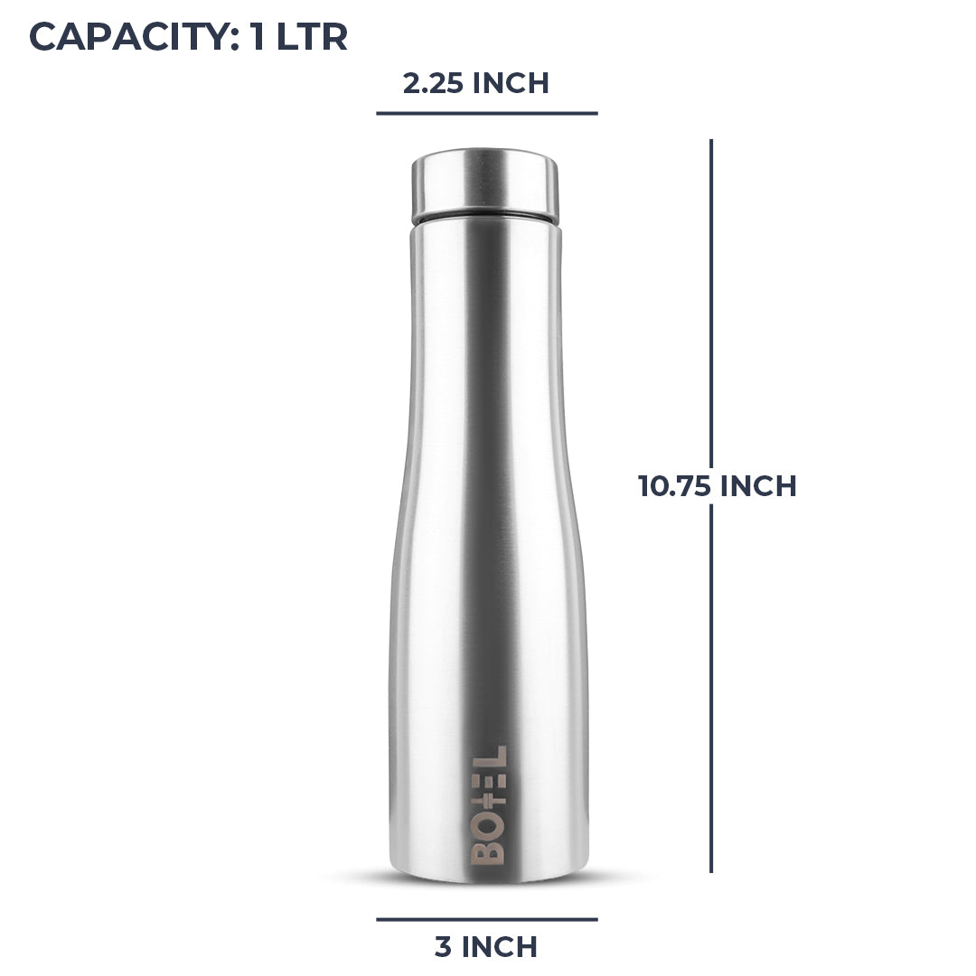 Hi-Rise Stainless Steel Water Bottle | Single Wall | 1 Litre | Pack Of 4