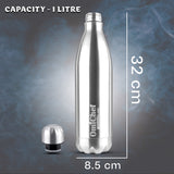 Omichef Silver Thermo Sleek Double wall Steel Water bottle Hot & Cold for 24 hours Flask