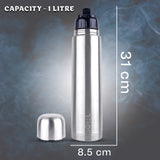 Omichef Silver Thermo Tough Double wall Steel Water bottle Hot & Cold for 24 hours Flask