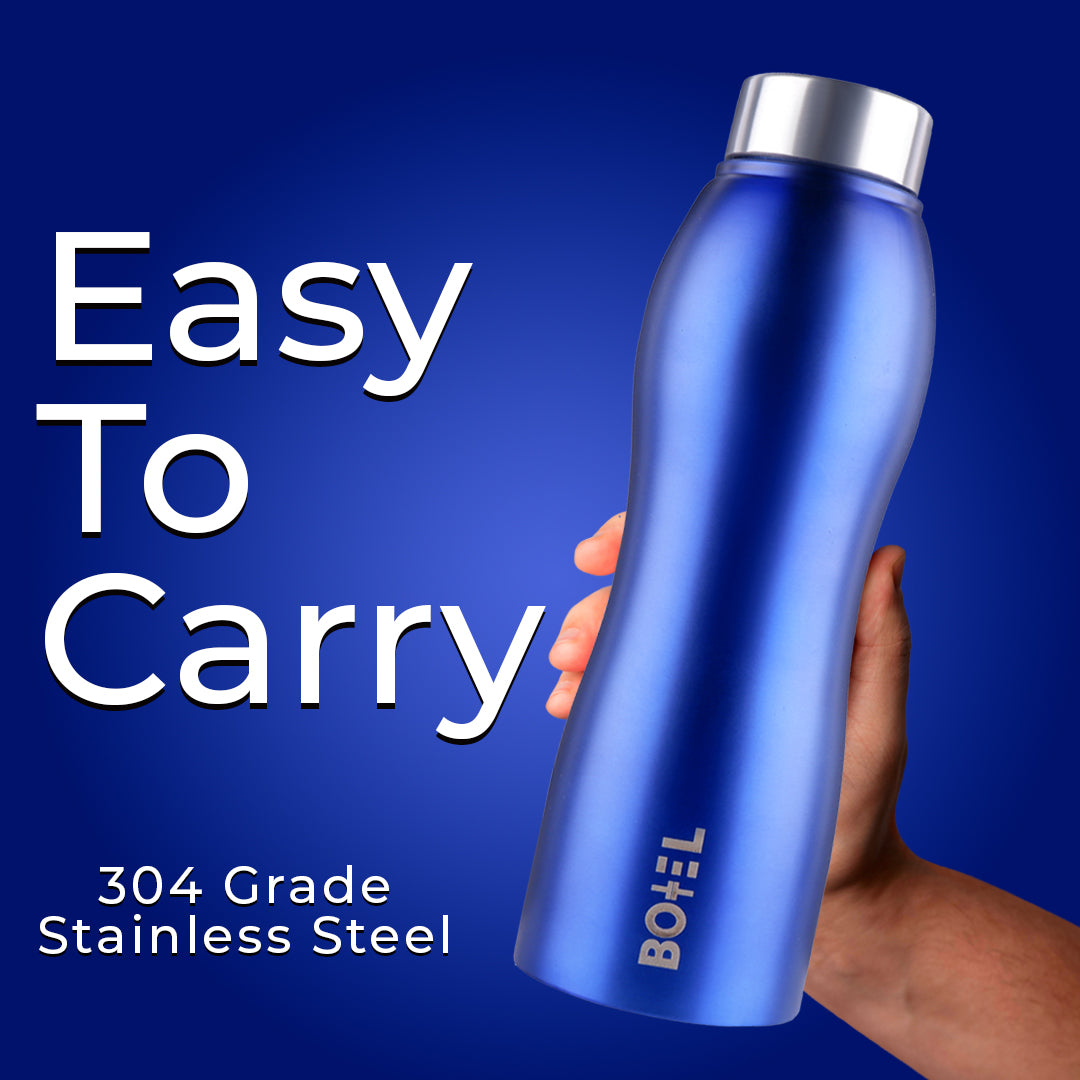 BoTTel Curvy Stainless Steel Water Bottle Single Wall in Blue Colour 1 Litre