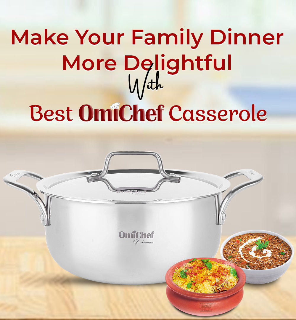 Triply Stainless Steel Casserole/Dutch Oven/Biryani Pot 20 CM OmiChef