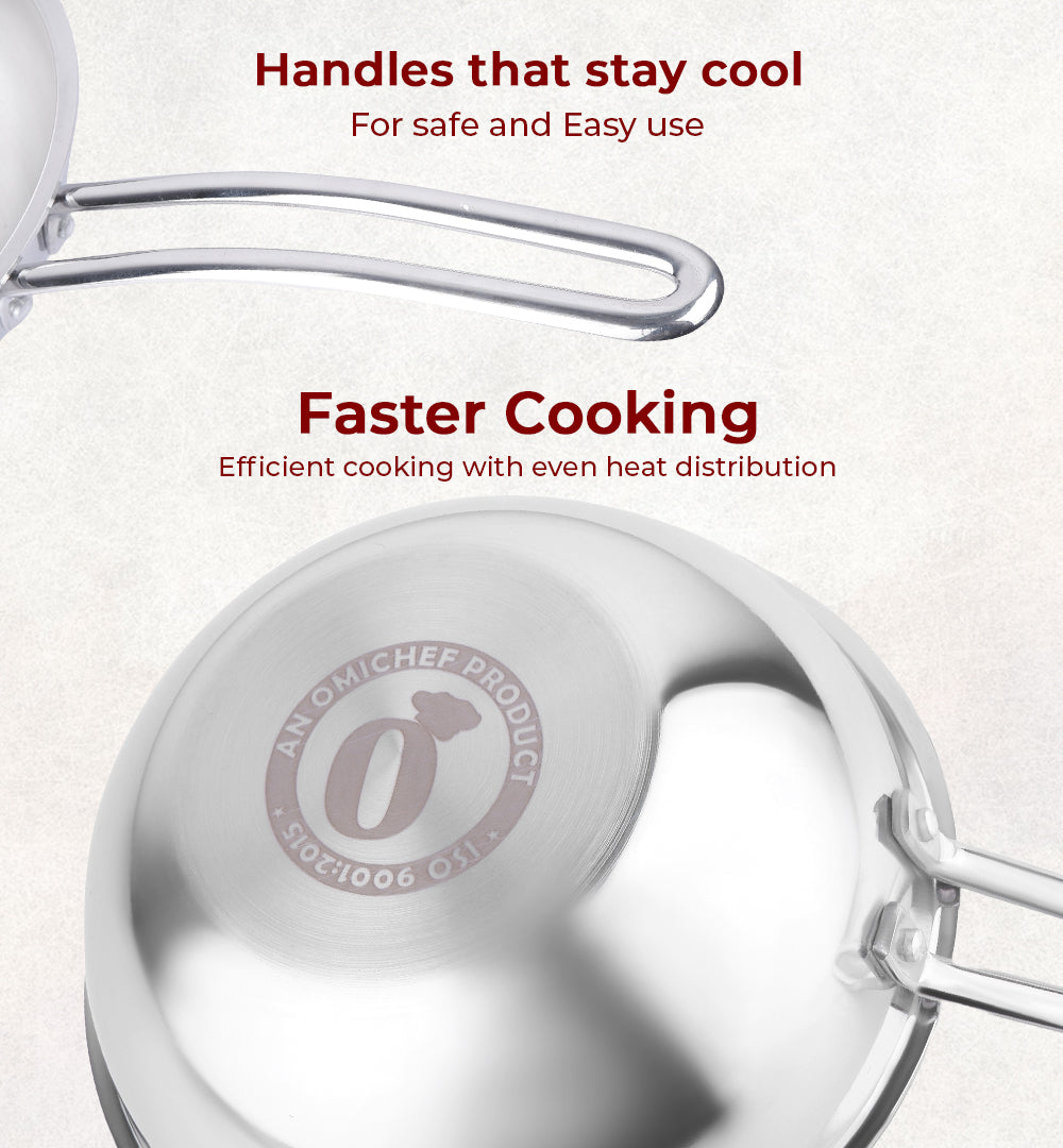 Triply Stainless Steel Wok 20 CM | Capacity 1.7 Litre