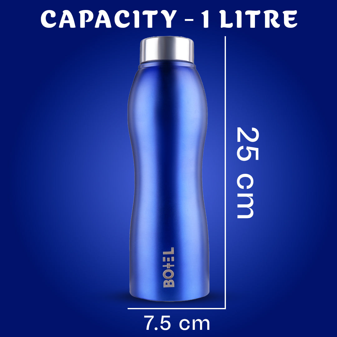 BoTTel Curvy Stainless Steel Water Bottle Single Wall in Blue Colour 1 Litre