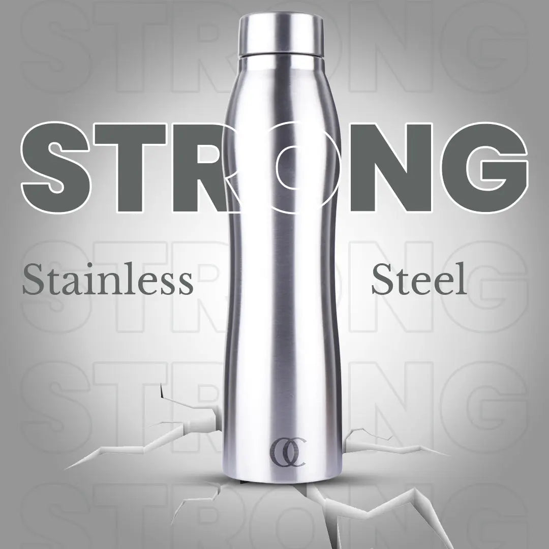 Curvy Stainless Steel Fridge Water Bottle | Silver | Capacity 1 Litre OmiChef