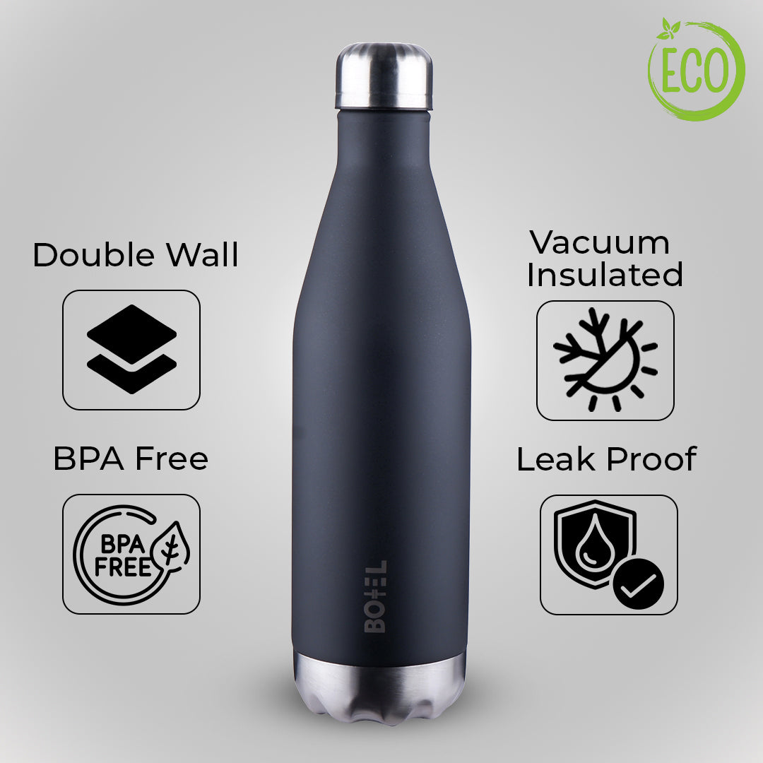 Thermo Sleek Double Wall Stainless Steel Water Bottle - 750 ml | Keeps Drinks Hot or Cold for 24 Hours