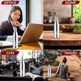 Omichef Silver Thermo Sleek Double wall Steel Water bottle Hot & Cold for 24 hours Flask