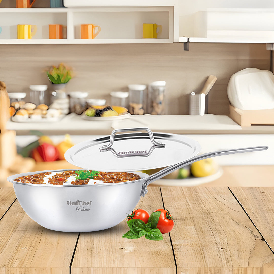 Triply Stainless Steel Wok 22 CM | Capacity 2 Litre