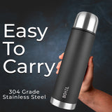 Thermo Tough Double Wall Steel Water Bottle Hot or Cold for 24 Hours Flask Pearl Black 1000 ML