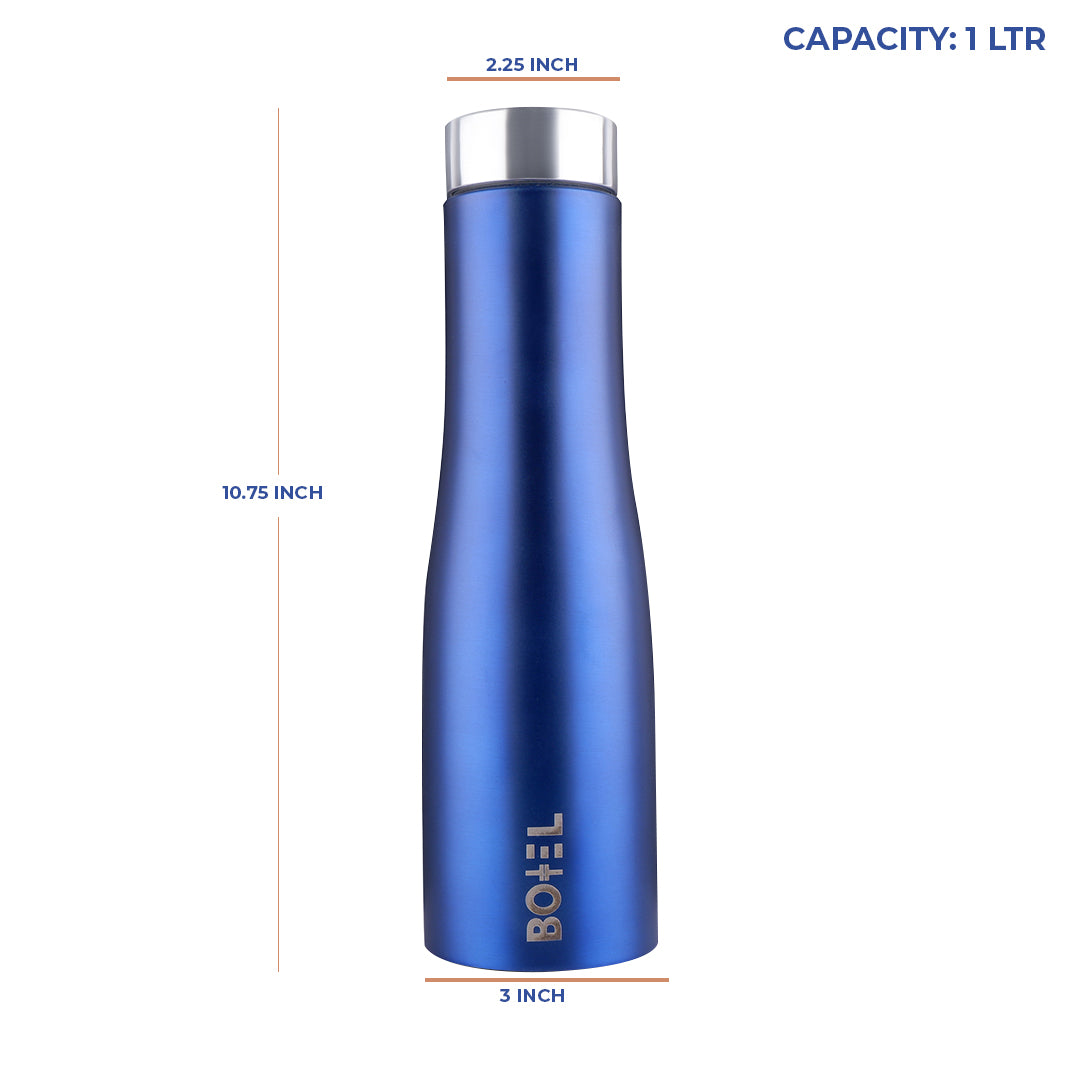 Blue Hi-Rise Stainless Steel Water Bottle Single Wall 1 Litre