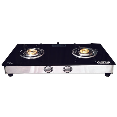 Omichef Toughened Glass Stove 2 Burner SS Body