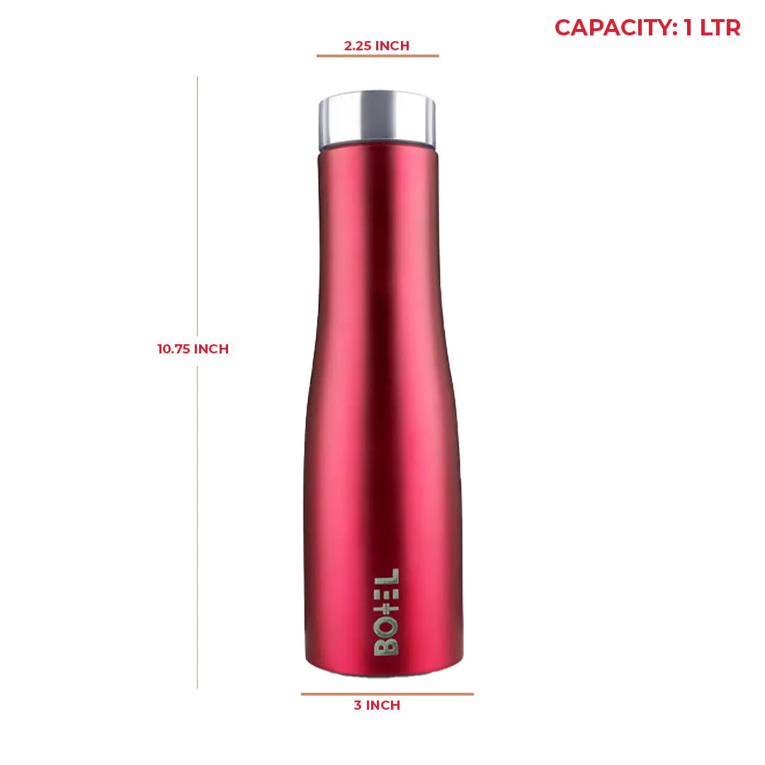 Hi-Rise Stainless Steel Water Bottle | Single Wall | 1 Litre | Pack Of 6 BOTTEL