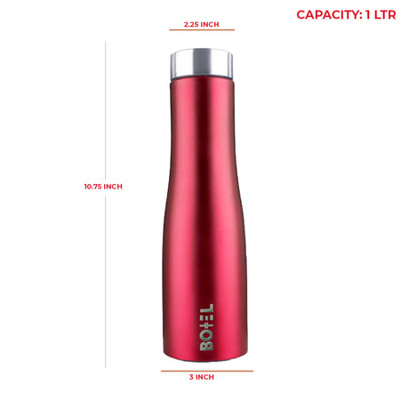 Hi-Rise Stainless Steel Water Bottle | Single Wall | 1 Litre | Pack Of 4