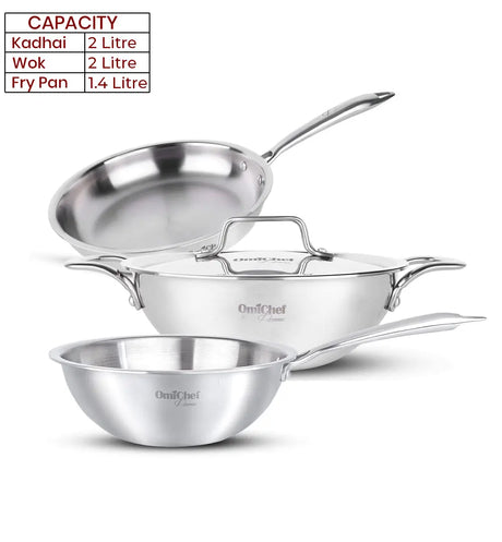 Omichef Triply Stainless Steel Cookware Combo Set of 4 Pcs 22 CM