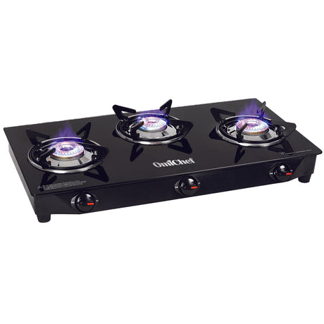 Omichef 3 Burner Toughened Glass Top MS Body Nano Gas Stove