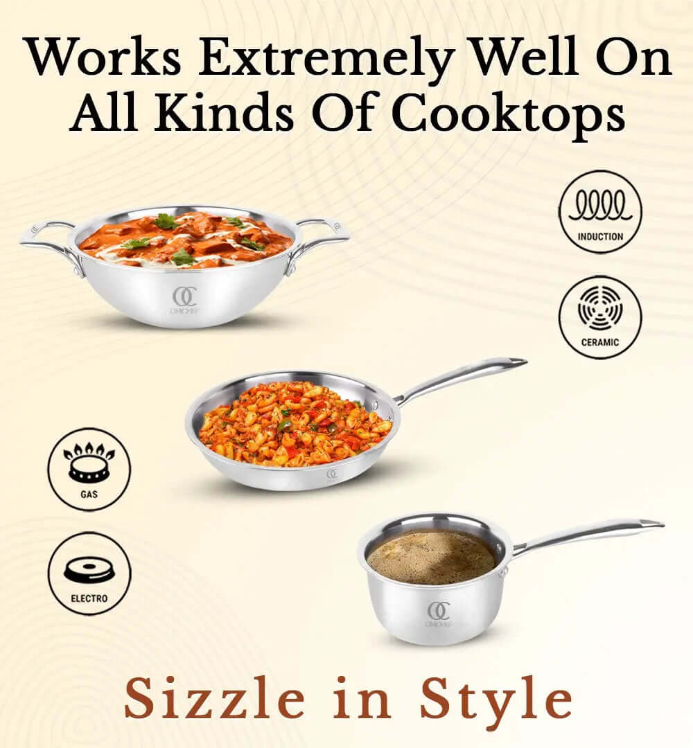 TRIMAX Triply Cookware Kadhai- Frypan - Saucepan Combo Premium Quality OmiChef