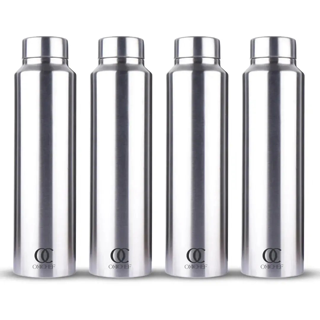 Aqua Water Bottle | Stainless Steel Fridge Bottle | Single Wall | Silver | Capacity 1 Litre OmiChef