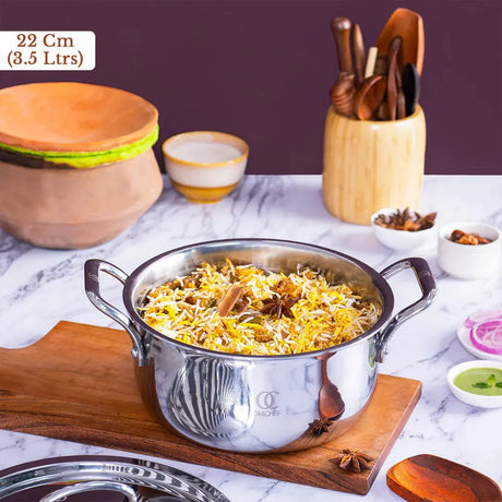 Triply Stainless Steel Dutch Oven/Casserole/Biryani Pot 22 CM OmiChef