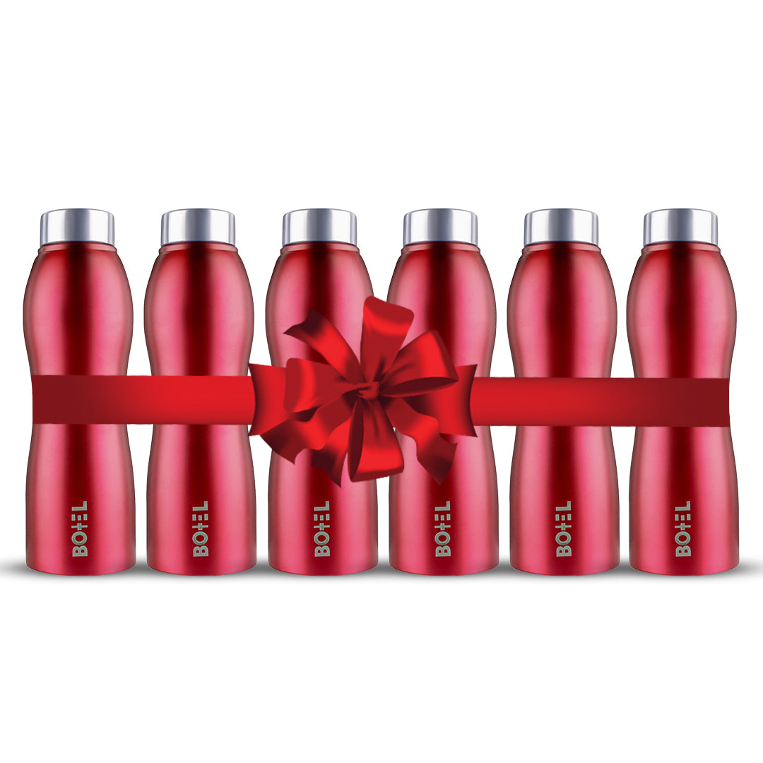 BoTTel Red Curvy Stainless Steel Water Bottle Single Wall 1 Litre