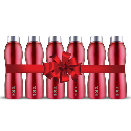 BoTTel Red Curvy Stainless Steel Water Bottle Single Wall 1 Litre