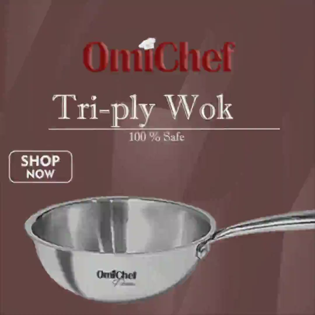 Omichef Triply Stainless Steel Wok 22 CM Capacity 2 Litre