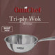 Omichef Triply Stainless Steel Wok With Lid 22 CM Capacity 2 litre