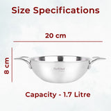 Triply Stainless Steel Kadhai 20 CM | Capacity 1.7 Litre