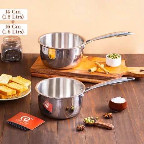 Triply Saucepan Set Of 2 Pcs | Diameter 14, 16 CM | Capacity 1.2, 1.6 Litre OmiChef