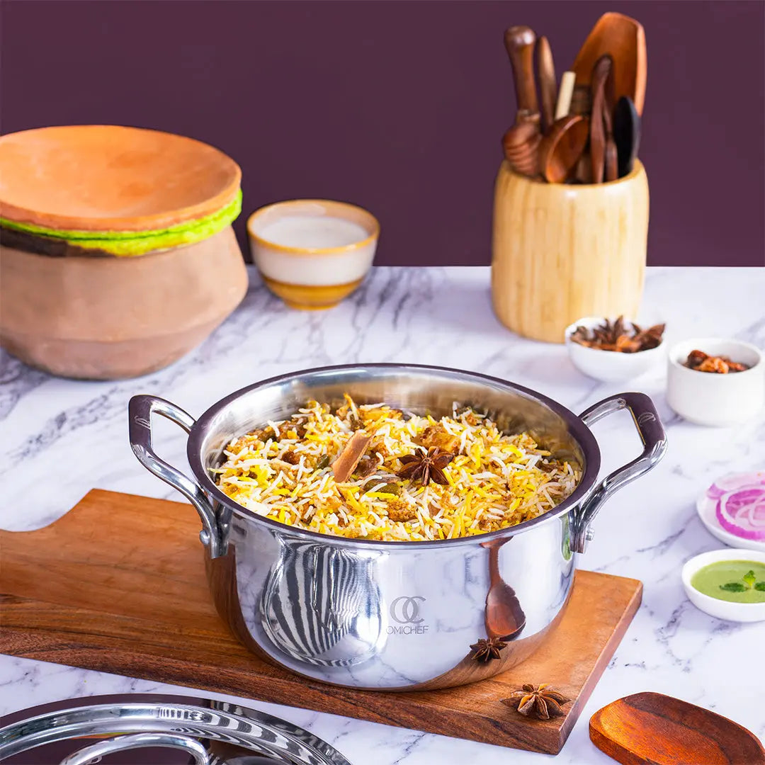 Triply Stainless Steel Casserole/Dutch Oven/Biryani Pot 20 CM OmiChef