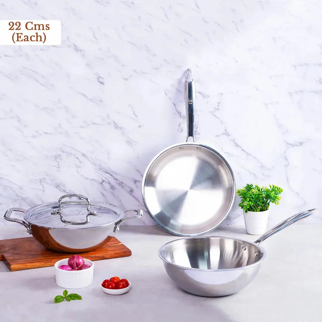 22 CM Triply Cookware Combo Set 4 Pcs - Premium Quality OmiChef