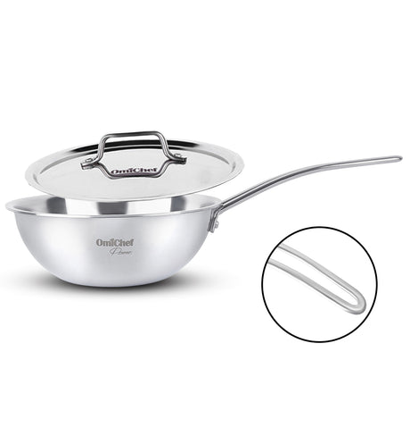 Triply Stainless Steel Wok With Lid 20 CM | Capacity 1.7 Litre OmiChef